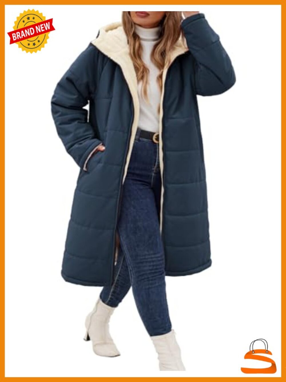 Reversible Fleece Lined Winter Coat Plus Size Hooded Mid Length